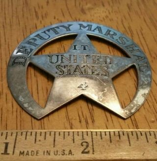 Vintage Obsolete Deputy Marshal I.  T.  4 United States Sterling Silver Badge Estate