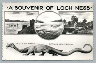 Loch Ness Monster " Nessum Monstrosum " Vintage Scotland Rppc Occult Photo 1950s