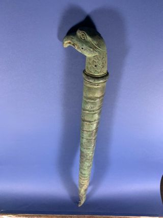 Circa 1000 BCE Ancient Luristan Bronze Ritual Sceptre Eagle Head & Hand Terminal 2