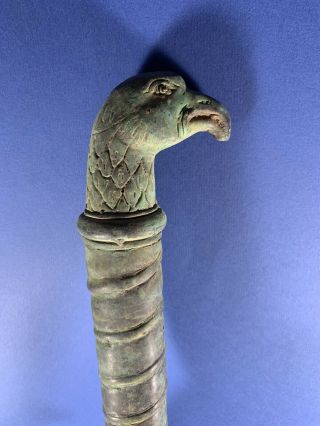 Circa 1000 BCE Ancient Luristan Bronze Ritual Sceptre Eagle Head & Hand Terminal 3