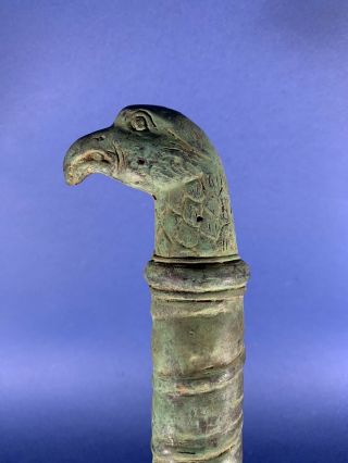 Circa 1000 BCE Ancient Luristan Bronze Ritual Sceptre Eagle Head & Hand Terminal 4