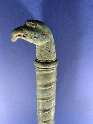 Circa 1000 BCE Ancient Luristan Bronze Ritual Sceptre Eagle Head & Hand Terminal 5