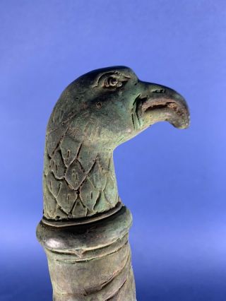 Circa 1000 BCE Ancient Luristan Bronze Ritual Sceptre Eagle Head & Hand Terminal 6