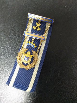 Vintage 10k Gold Order Of Demolay Masonic Pmc Medal Ribbon Pin 1926