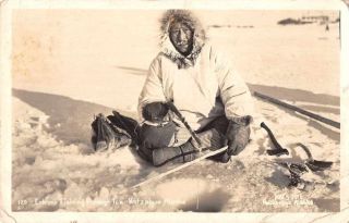 Kotzebue Alaska Eskimo Ice Fishing Real Photo Vintage Postcard Jf686819