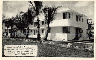 Vintage 1940 Postcard Iolen Hotel Apartments Miami Fl Photo Red Cross Roll Call