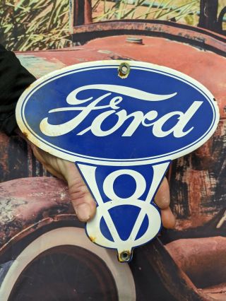 Old Vintage Ford Motor Company Porcelain Enamel Dealership Metal Door Gas Sign