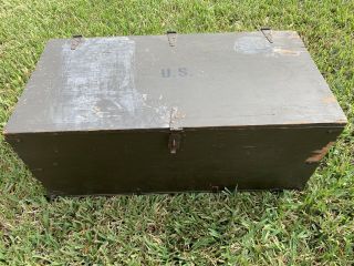 Vintage Wood Fiber Foot Locker Us Army Military Chest Trunk Storage Box Green
