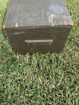 Vintage Wood Fiber Foot Locker US ARMY Military Chest Trunk Storage Box Green 2