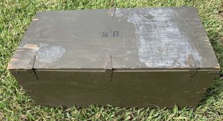 Vintage Wood Fiber Foot Locker US ARMY Military Chest Trunk Storage Box Green 3