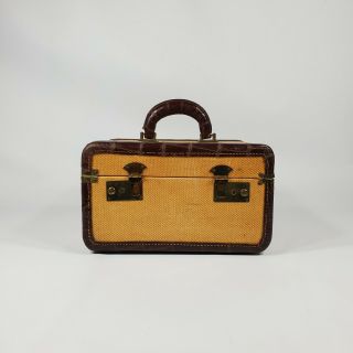 Vintage Small Gold Tweed Train Case Suitcase Antique Luggage 1940 