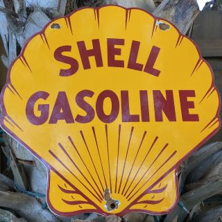 Vintage Shell Gasoline Porcelain Metal Sign Usa Gas Station Motor Oil Petrol Car