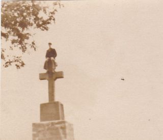 1950s Climber Man On Cross Monument Abstract Unusual Weird Odd Old Russian Photo