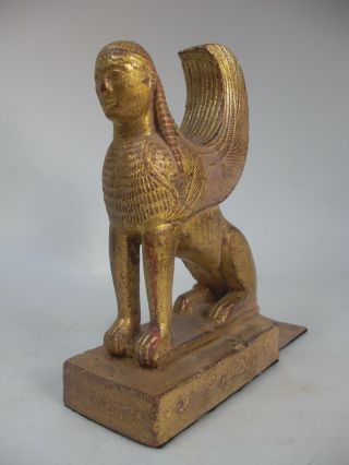 Egyptian Roman Sphinx Statue W/ Metal Tab Gold Gilt Italy French Grand Tour