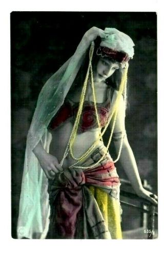 Vintage Postcard Belly Dancer Made In Germany Photo Risque Woman Beads