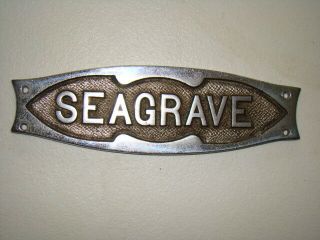 Vintage Antique Seagrave Fire Engine Truck Builder Tag Advertising Sign Brass