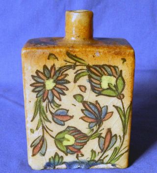 Late 18th Century Persian Iznik Polychromed Floral Pottery Flask Circa 1800