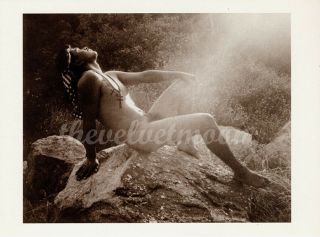 Vintage Male Nude - Ema Halftone Postcard Figure Study In Nature On Boulder