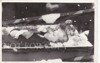 1950s Post Mortem Dead Boy Face Coffin Funeral Corpse Odd Russian Photo