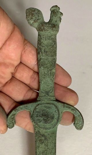 Intact Ancient Luristan Bronze Large Sw0rd Head Of Animal - Cock 2000 Bc 257mm