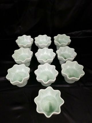 10 Vtg Imperial Fi Usa Pottery Planter Pots Green