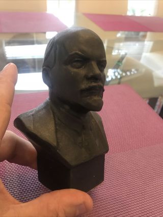 Vintage Lenin Bust Soviet Russian Cccp Propaganda Statue Rare Metal Signed Htf