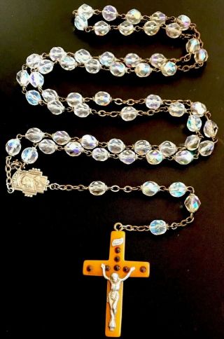Vintage 7 Seven Sorrows Of Mary Stanhope Butterscotch Bakelite & Crystal Rosary