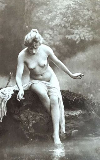 Nude Woman At The Stream - Vintage Italian Photo Postcard - 1920s - Pose 2