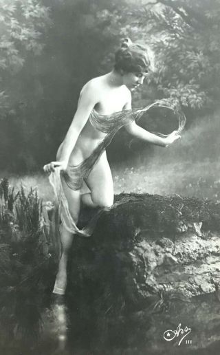 Nude Model At The Brook - Vintage Italian Photo Postcard - 1920s - Pose 1