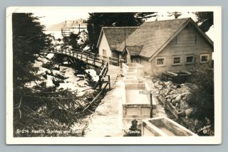 Health Springs & Bath House Bell Island Alaska Rppc Rare Vintage Photo 1944