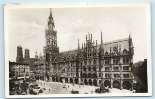 Munich Munchen Germany Rathaus Town Hall Street View Vintage Photo Postcard C80