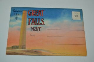 Vintage 1937 Great Falls Mt Photo Drawing Art Postcard Booklet Souvenir Rare