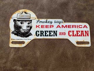 Old Smokey The Bear Says Keep America Green & Car License Plate Topper