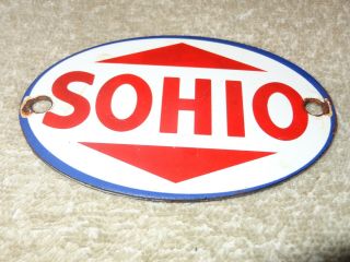 Vintage Sohio Standard Oil Of Ohio 3.  75 " Porcelain Metal Gasoline Door Push Sign