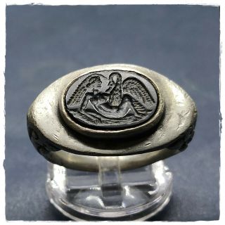 Leda And Swan Ancient Intaglio Legionary Silver Greek Ring Ii 23,  75g