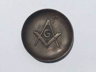 Antique Bronze Masonic Metal Art Plate Ashtray Freemasons Fraternal Order Vtg