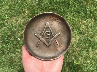 Antique Bronze Masonic Metal Art Plate Ashtray Freemasons Fraternal Order VTG 2