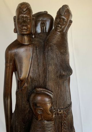 Vintage Hand Carved Wood Tribal Family Group Tanzania Africa Sculpture Heavy