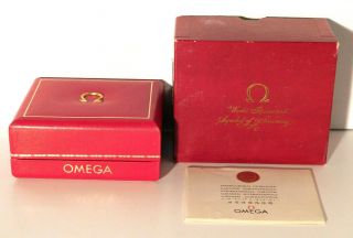 Vtg.  Omega Red Watch Display Box With Outer Box,  Guarantee C.  1967