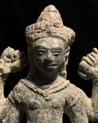 Authentic Khmer Bronze Statuette Of 4 - Armed Deity Cambodia/se Asia 12 - 13th C