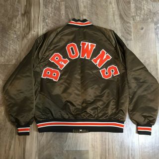 Vintage Cleveland Browns Satin Snap Up Jacket Mens Size Xl Rare Betlin Ohio Coat
