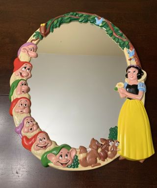 Vintage Walt Disney Productions Snow White And The Seven Dwarfs Oval Wall Mirror