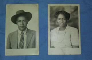 2 Vintage Postcard Photos.  Lovely African American Woman & Distinguished Man