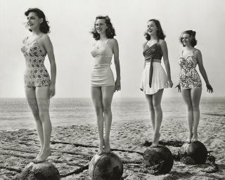 Vintage 1940s Photo Of Four Women In Vintage Swimwear Competition