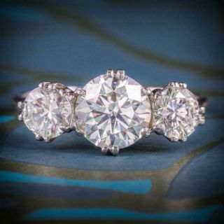 Antique Edwardian 2.  7c Three - Stone Diamond Trilogy Engagement Ring 14k Gold Over