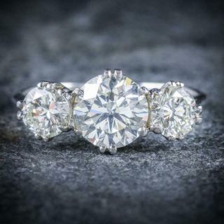 Antique Edwardian 2.  7c Three - Stone Diamond Trilogy Engagement Ring 14k Gold Over 2