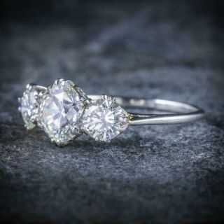Antique Edwardian 2.  7c Three - Stone Diamond Trilogy Engagement Ring 14k Gold Over 3