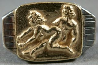 Wonderful Ancient Roman Senatorial Gold Silver Engagement Ring Erotic Sex Motif