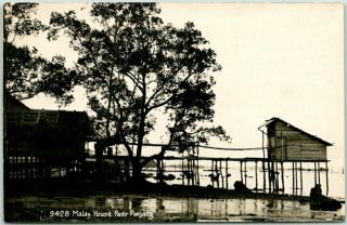 Vintage Singapore Real Photo Rppc Postcard " Malay House Pasir Panjang " -