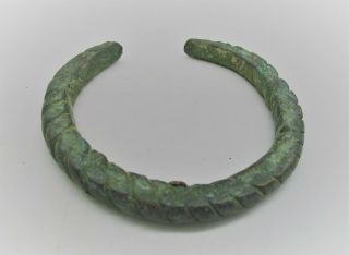 European Finds Ancient Viking Norse Twisted Bracelet With Serpent Head Terminals